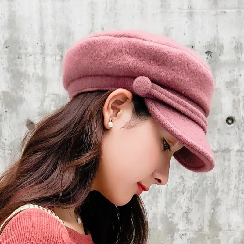 Seioum Женская кепка газетчика осень зима черный фиолетовый фетровые шапки для женщин Винтажная Толстая восьмиугольная кепка Женская Повседневная Boina шерсть