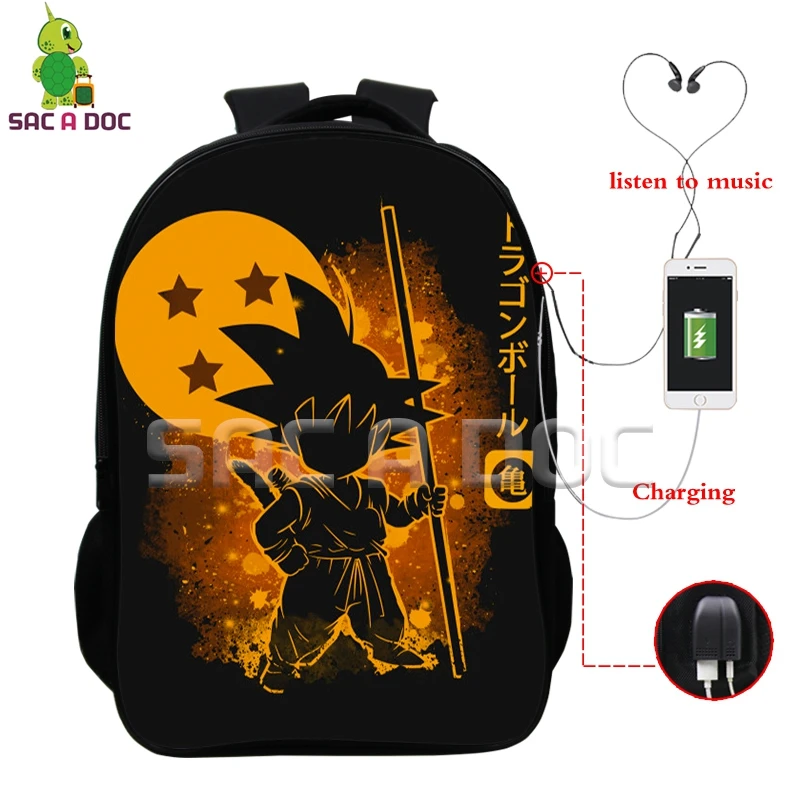 Dragon Ball Z Super Mochila рюкзак с Гоку для наушников школьные сумки дорожные сумки Повседневная сумка для книг usb зарядка SAC A DOC