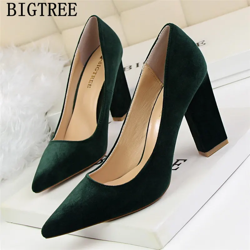 Элегантная обувь на толстом каблуке; женские Фетиш насосы на высоком каблуке; большие размеры; черные туфли на каблуке; зеленые туфли для женщин; свадебные туфли на каблуке; ayakkabi