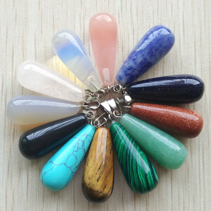 

Free shipping wholesale 2018 fashion natural stone mixed long water drop shape charms pendants fit Necklaces jewelry making free
