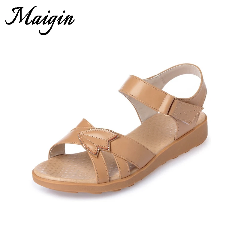 Maigin Big Size Genuine Leather Women Sandals 2018 Peep Toe Wedge Sandals High Quality Summer Shoes Low Heel Female Shoes