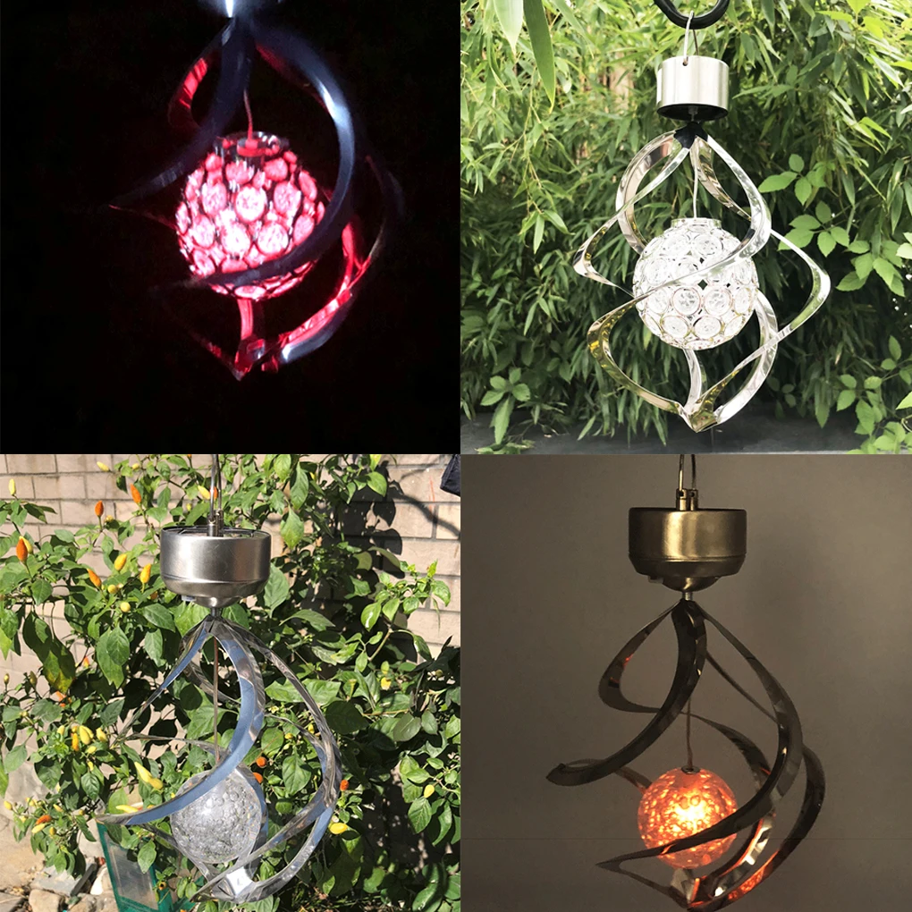 

Outdoor Stainless Steel LED Solar Wind Chime Light Hollow Acrylic Ball Rotating Landscape Lamp