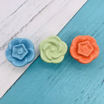 1pcs Five Petals Flower Ceramic Furniture Drawer Pull Knobs Kitchen Dresser Wardrobe Cabinet Door Handles 3 Color