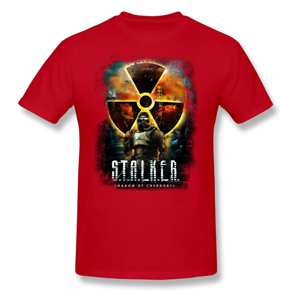 Футболки на каждый день Сталкер тень Чернобыля крутые футболки мужские органические хлопковые с коротким рукавом мужские однотонные футболки круглый воротник - Цвет: Красный