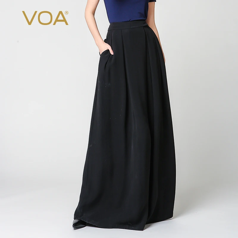

VOA Silk Plus Size Loose Palazzo Pants Black Casual Wide Leg Pants High Waist Trousers Women Vintage Pantskirts Broeken K7318