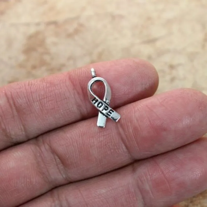 

20 pcs Hope Breast Cancer Ribbon Awareness Charms Hope Ribbon Pendants