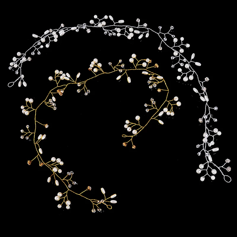 

Pearl Crystal Headband Wedding Hair Accessories Bridal Hair Vine Tiara Headpiece Diamante Hair Jewelry Golo Silver Color