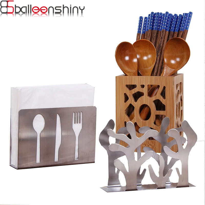 

BalleenShiny Stainless Steel Paper Towel Rack Creative Table Standing Type Napkin Holder Storage Rack Shelves Table Organizer