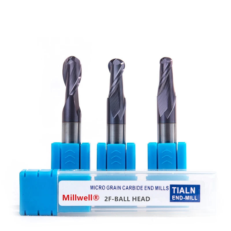 1PCS HRC 45 CNC твердосплавная Концевая фреза сталь Tialn покрытием 2 флейты шаровая