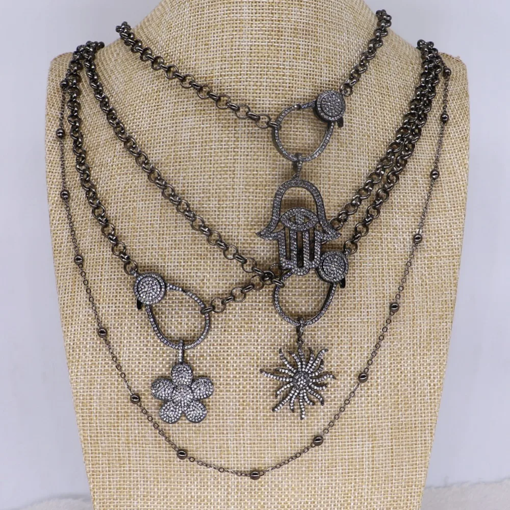 2 Pieces Fashion micro pave Zircon pendant necklace metal pendant