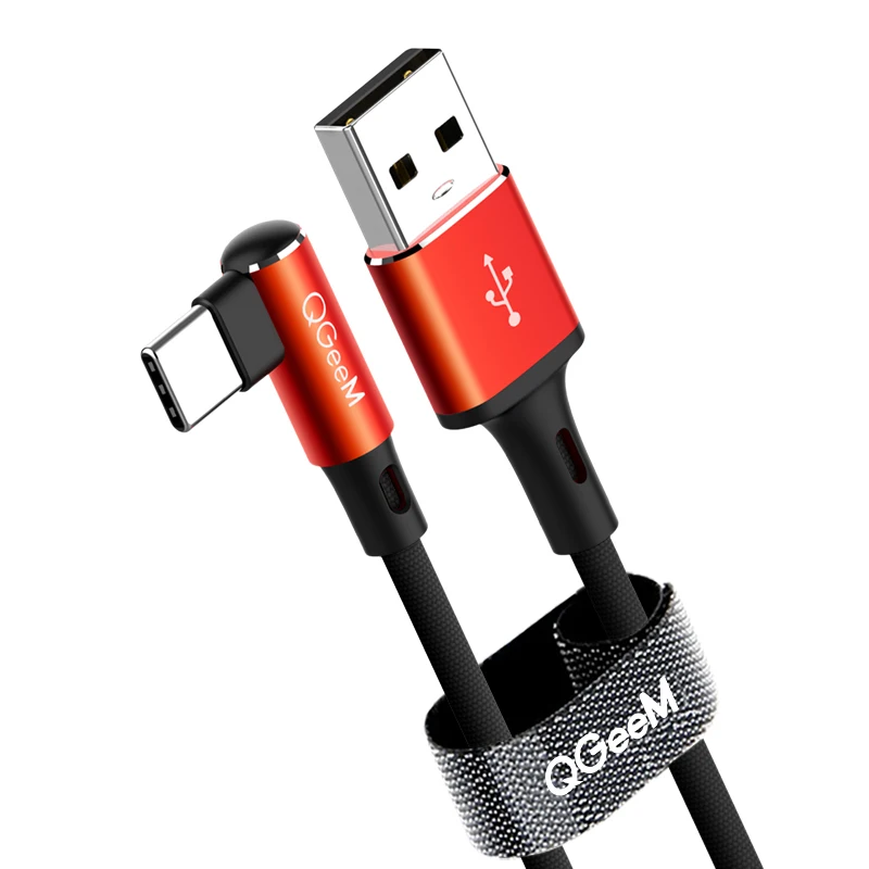 QGEEM usb type C кабель для samsung Note 8 S8 Xiaomi Mi 90 градусов сотовый телефон type C кабель для быстрой зарядки USB C кабель для зарядного устройства - Цвет: BLACK-RED
