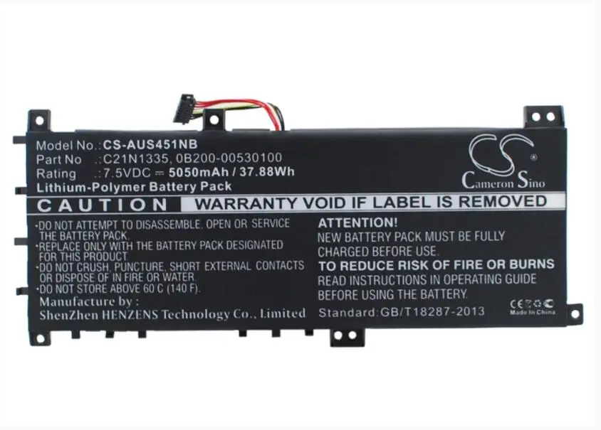Cameron Sino 5050mAh battery for ASUS VivoBook S451 S451LA S451LB S451LN 0B200-00530100 C21N1335 Notebook, Laptop Battery