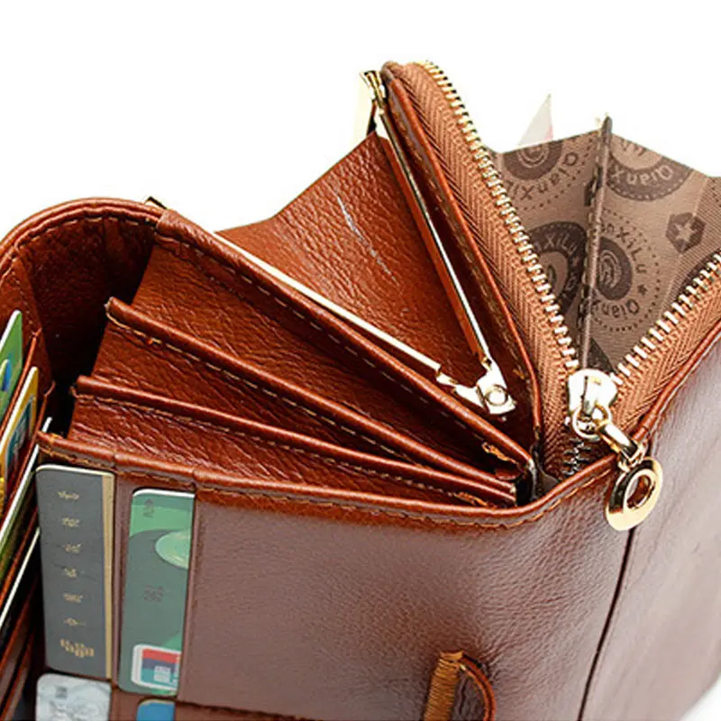 

Hot Selling Fashion Women 3 Fold Genuine Leather Wallet Patchwork Hasp Coin Pocket Clutch Wallets Purse -B5