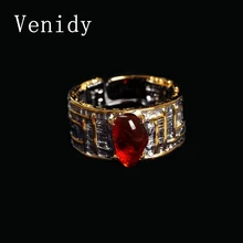 Venidy Female Natural Resizable Opal Ring Fashion Red 925 Sterling Silver Jewelry Vintage Wedding Rings For Women Birthday Stone