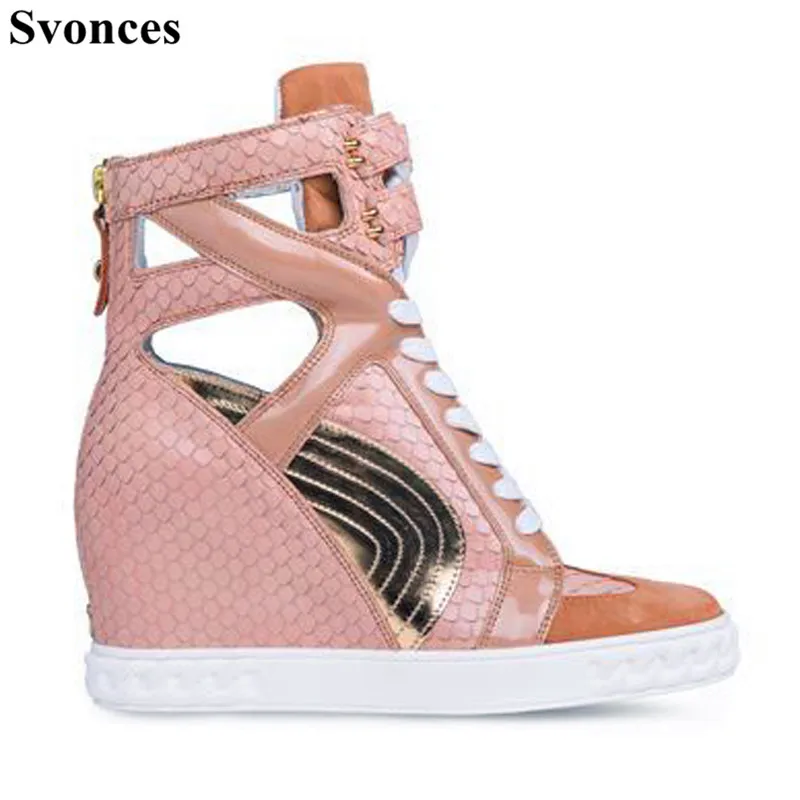 

New 2019 Height Increasing Designer Casual Shoes Women Wedges Mixed Colors High Top Hidden Heel Female Flats Shoes Top Quality