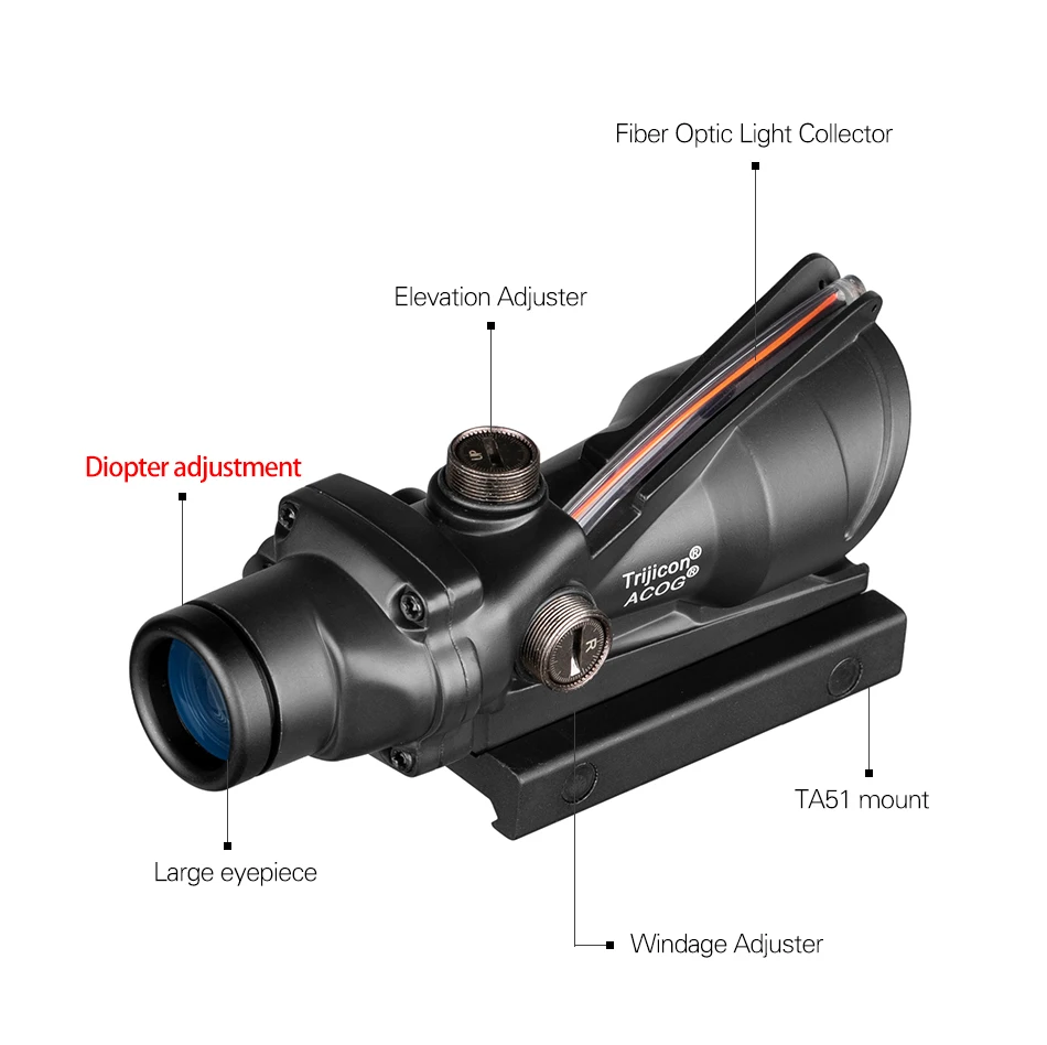 ACOG 4X32 оптический прицел красный точечный Регулируемый Прозрачный светящийся шеврон Крест стекло Выгравированный тактический прицел охотничий прицел