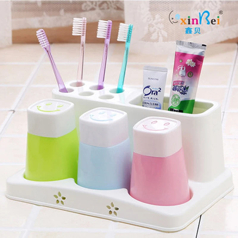 Plastic Bathroom Set Accessories 4Pcs/Set Tumbler Toothpaste Toothbrush Holder Stand Storage Rack Bathroom Decorate
