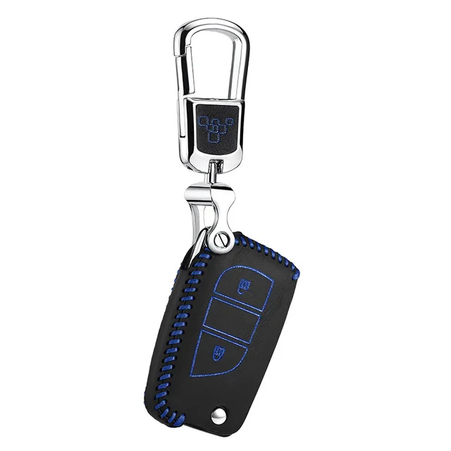 Puou кожаный чехол ключ для Toyota Highlander Rav4 2013 ключеник Автомобильный держатель key2y - Название цвета: Blue1