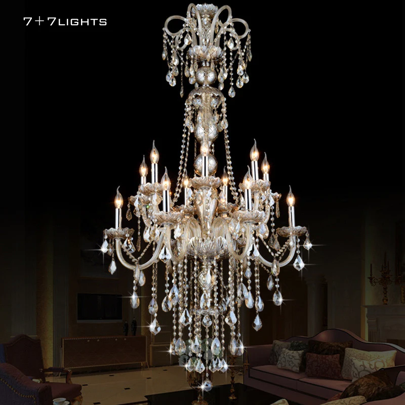 Lustres de Cristal Iluminação de Cristal Candelabro de Cristal de Luz Lustre de Cristal Luxuoso Estilo Europeu Iluminação Grandes Contemporânea Grande Hotel Cristal Centrais Candelabros Champagne Antigo cristal iluminação de cristal contemporânea big hotel