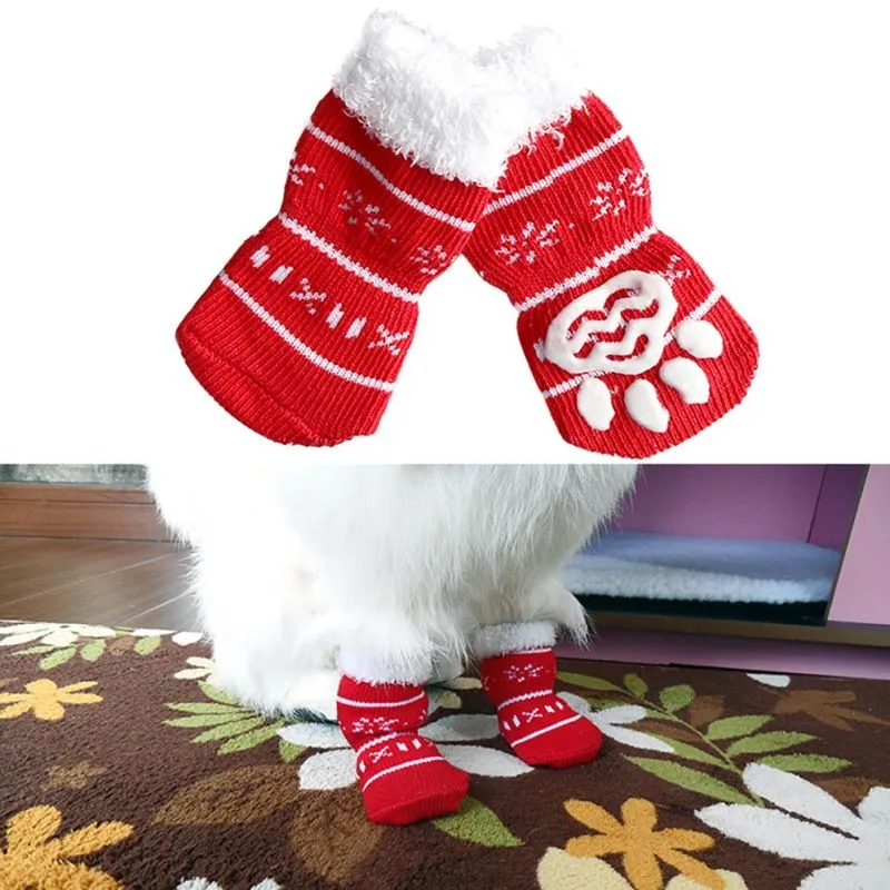 4 шт., рождественские снежинки, домашние мягкие хлопковые нескользящие вязаные носки для домашних животных, теплые носки с нескользящей подошвой, носки для собак, подарок для домашних животных Z