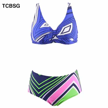 

TCBSG Plus Size Multicolor Print Swimsuit Sexy Women Swimwear High Waist Bathing Suit Push Up Bikini Set Halter Top Suits 4XL