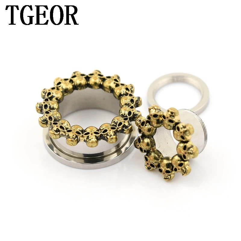 NICE body jewelry 1pcs multi bronze skulls ear tunnels surgical