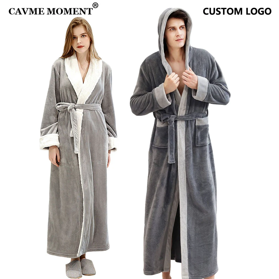 

CAVME 2019 Winter Hooded Long Robe PLUS SIZE 100KG Thicken Warm Bathrobe for Women Ladies Long Kimono CUSTOM LOGO NAME