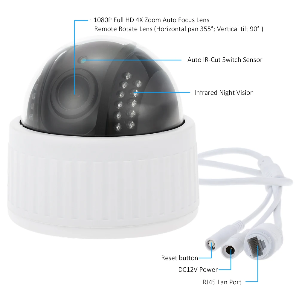 Owlcat Крытый Купол 1080 P PTZ IP Камера Беспроводной WI FI безопасности 5X зум микрофон Audio