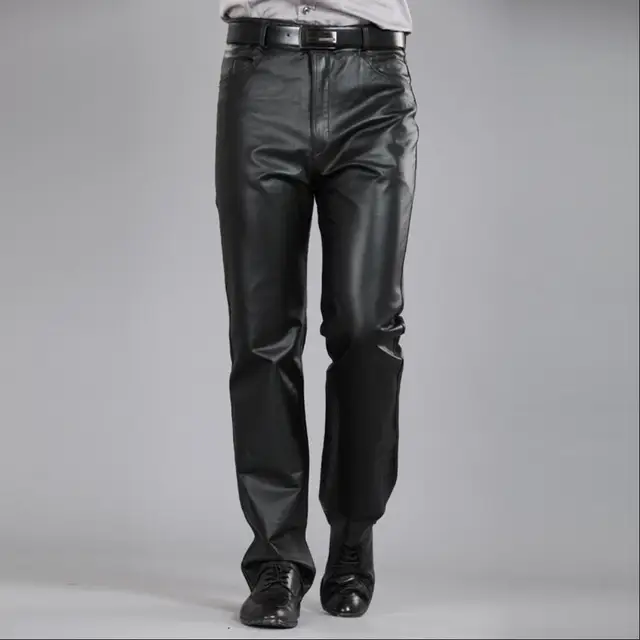 29 40 genuine leather straight pants men's trousers winter warm men's