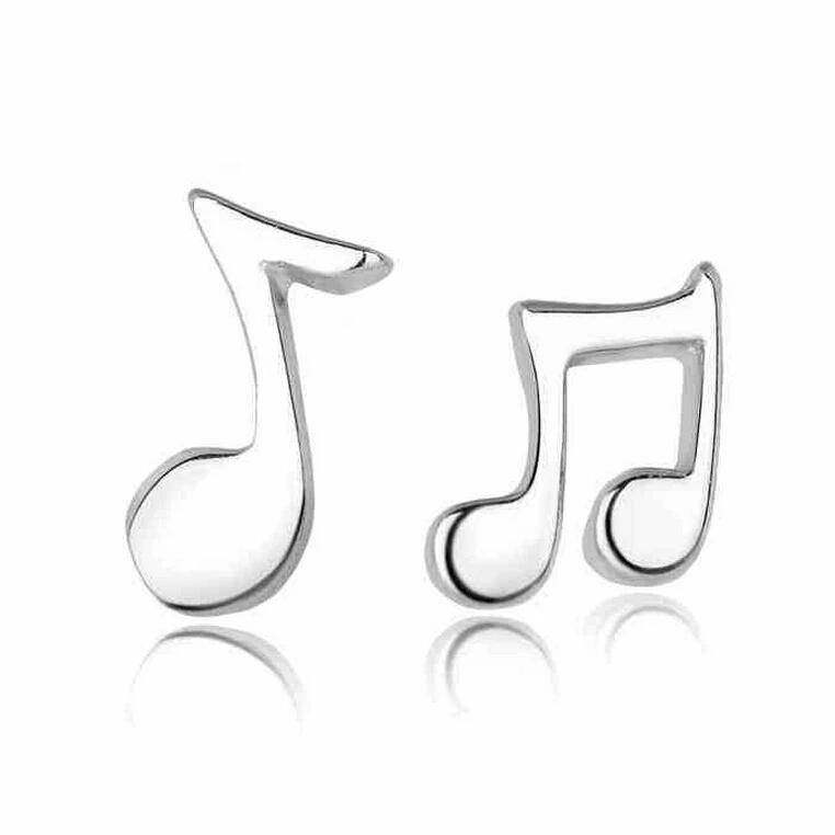 Silver Color  Earrings For Women Girl Small Music Notes Stud Earrings Sterling-silver-jewelry VES6021