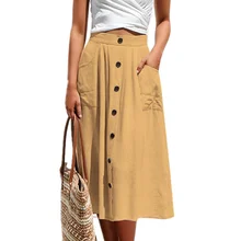 Женская юбка сплошного цвета с кнопками свободные карманы половина юбка для лета XRQ88