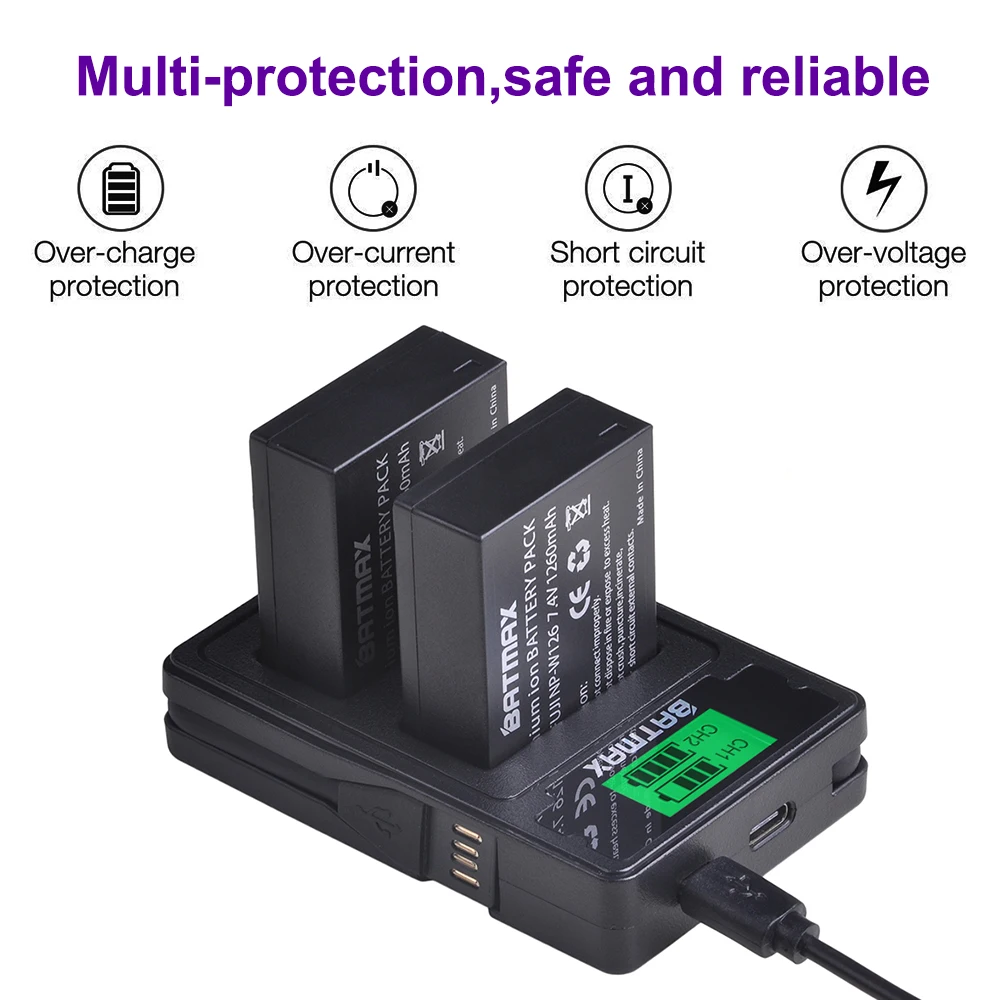 Günstig 2Pcs NP W126 NP W126 NPW126 Batterie + LCD USB Ladegerät für Fujifilm FinePix HS30EXR HS33EXR HS50EXR X A1 X E1 X E2 x M1 X Pro 1