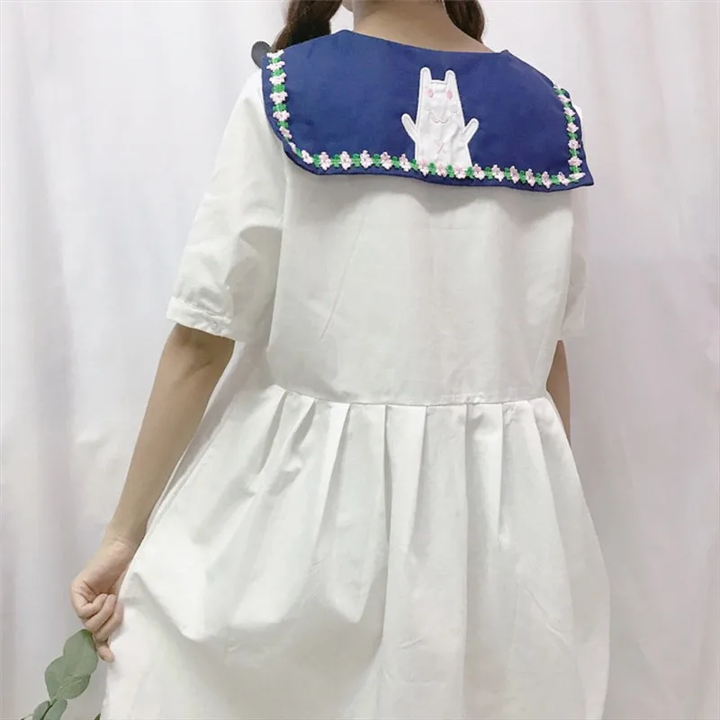 Lolita Kawaii повседневное белое платье для женщин Винтаж Прекрасный Кот Цветочный