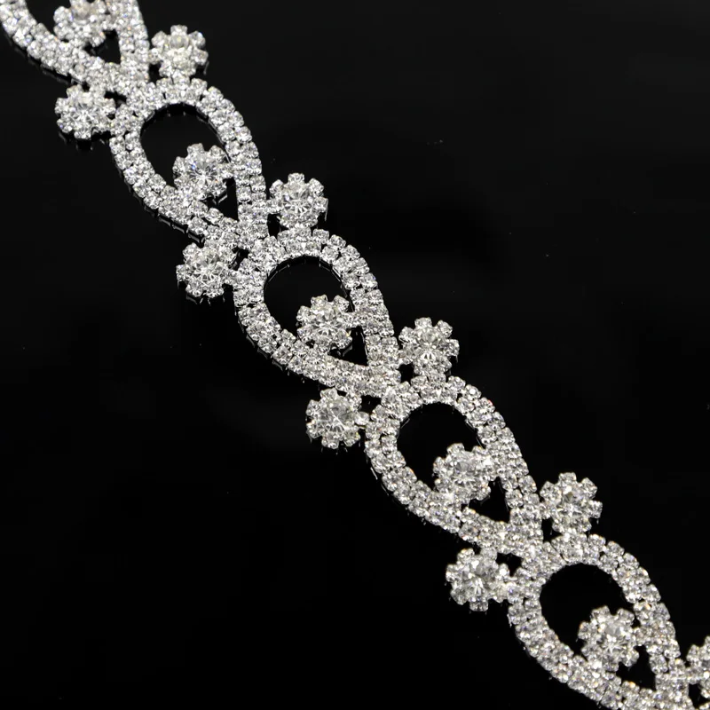 10Yards Sliver Rhinestone Trim Clear Crystals Applique Trimming For Wedding Belt Sash For Bridal Dresses