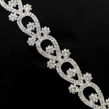 

10Yards Sliver Rhinestone Trim Clear Crystals Applique Trimming For Wedding Belt Sash For Bridal Dresses