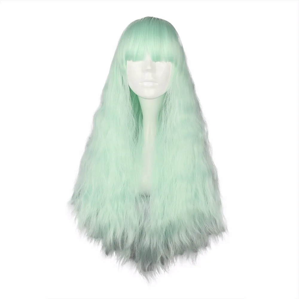 Mcoser длинные вьющиеся волосы 70 см синтетические высокотемпературные волокна ледяной зеленый цвет WIG-435A