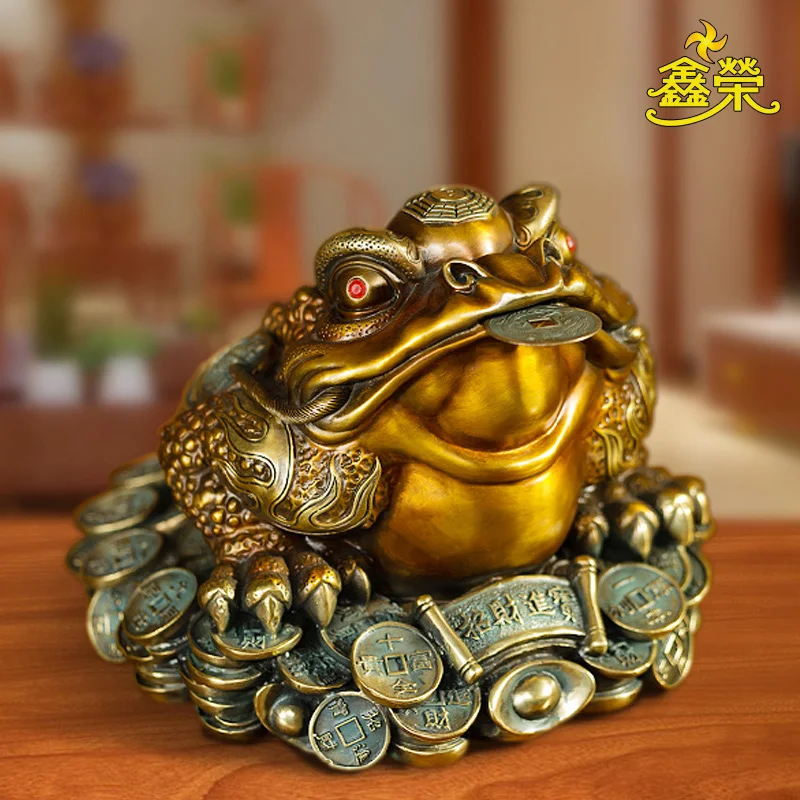 Chinese Feng Shui Lucky Money Three Feet Toad Statue Pure Brass Copper