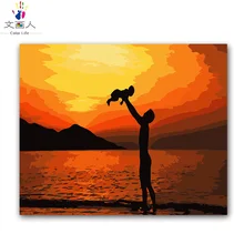 Закат Морской рисунок Отца и Сына любовь отца живописи по номерам с комплектами, рисунок в комнате stick на стене