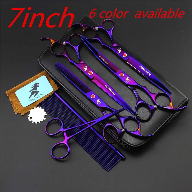 

6 Color available Professional Pet scissors sets,JP440C,61HRC,Straight & Thinning & Curved scissors sets ,5PCS/package