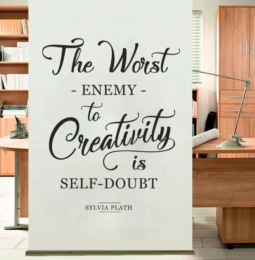 Us 7 56 30 Off Wall Sticker The Worst Enemy To Creativity Quote Studio Wall Decal Removable Home Decor Sylvia Plath Office Wall Art Mural Ay061 In