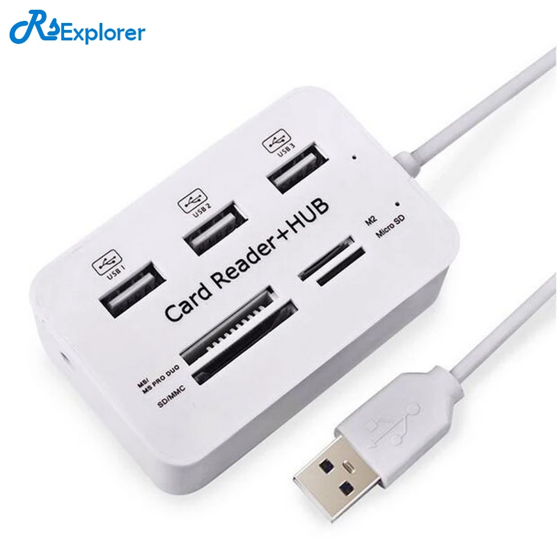 RSExplorer USB 2.0 HUB Multi in 1 Micro SD Card Reader combo SD/M2
