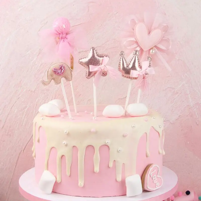 1 шт розовая Звезда Сердце Корона День рождения торт Топпер кекс украшения Дети День рождения Свадебная вечеринка украшения