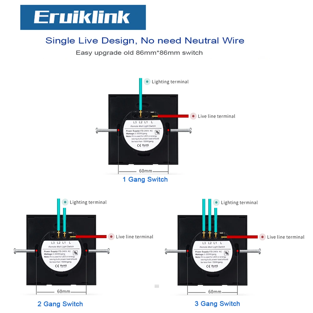  Eruiklink EU/UK rf433 remote control switch Smart Home wall switch Wireless Remote Control light sw - 32797157676