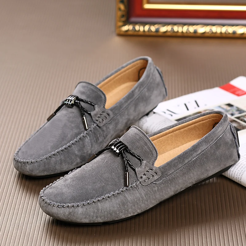 

Men Loafers Casual Loafers Suede Leather Slip On Gommino Driving Shoes Moccasins Loafer Men Mans Flat Boat Shoes Mocasines Grey