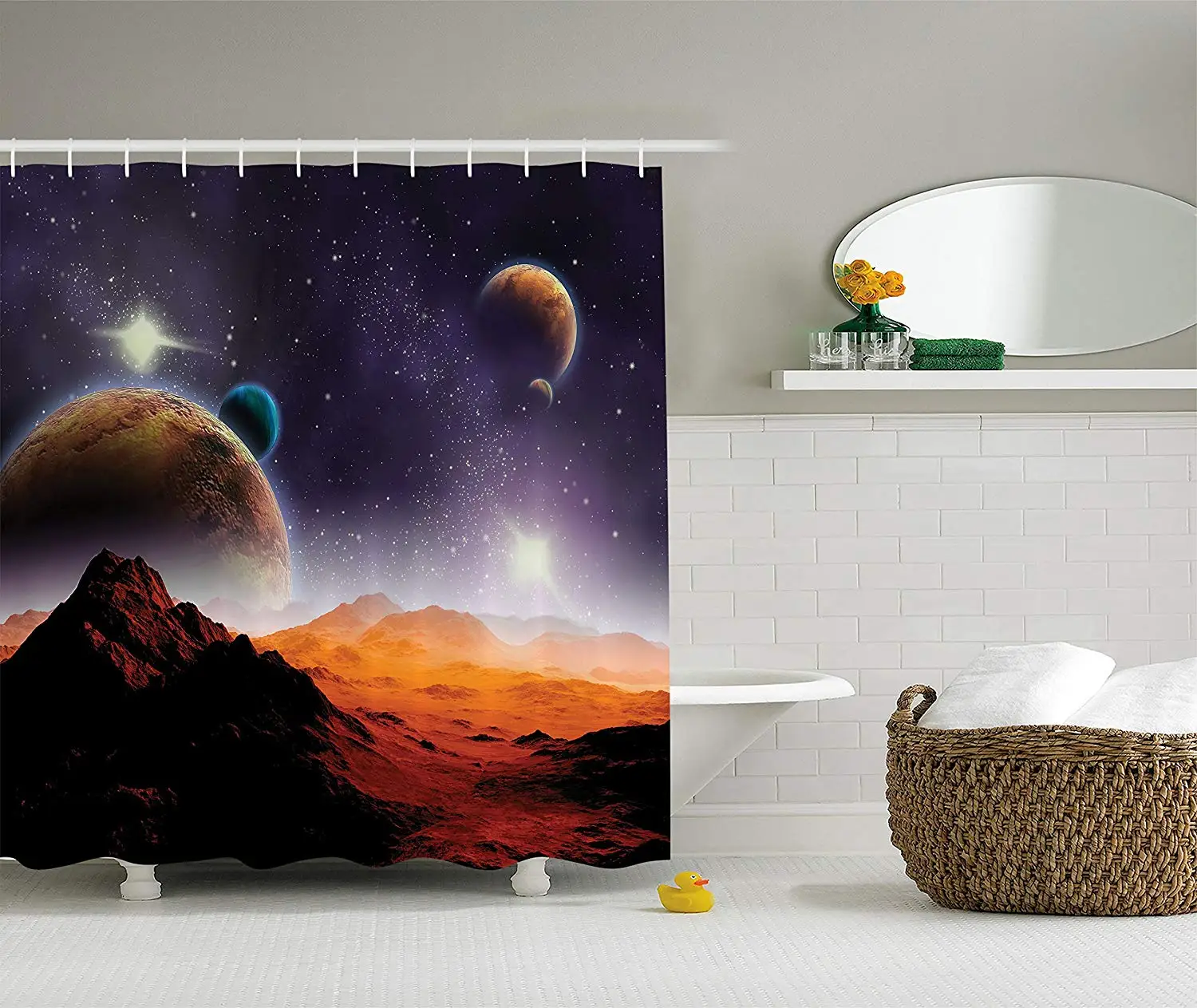 Galaxy Shower Curtain Fantasy Decor Earth and Cosmos Solar Sky Nebula