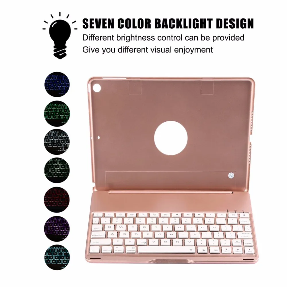 

Aluminium Alloy Wireless Bluetooth Keyboard 7 Backlight Colors Rechargeable Keyboard Cover For new iPad 9.7 2017 for iPad Air 1