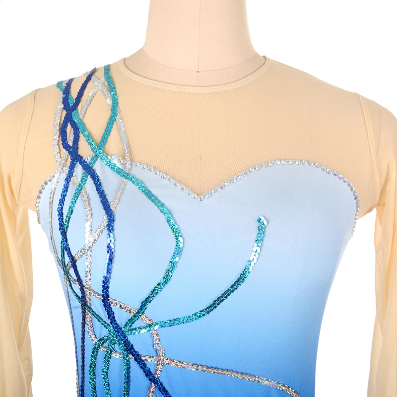 customized clothes figure skating dress rhythmic gymnastics no sleeve blue sequins adult child girl show skirt performance customized clothes figure skating dress rhythmic gymnastics no sleeve blue sequins adult child girl show skirt performance