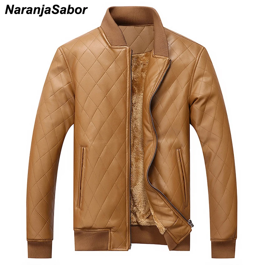 NaranjaSabor, европейские размеры, зимние мужские кожаные куртки, теплые толстые пальто из искусственной кожи, повседневные флисовые мотоциклетные мужские ветровки N428