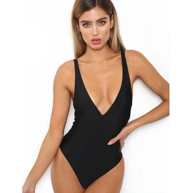 

Sexy 2018 Women Push Up Backless Solid Triangle Backless V-Neck Sexy One Piece One-Piece Suits Swimsuit