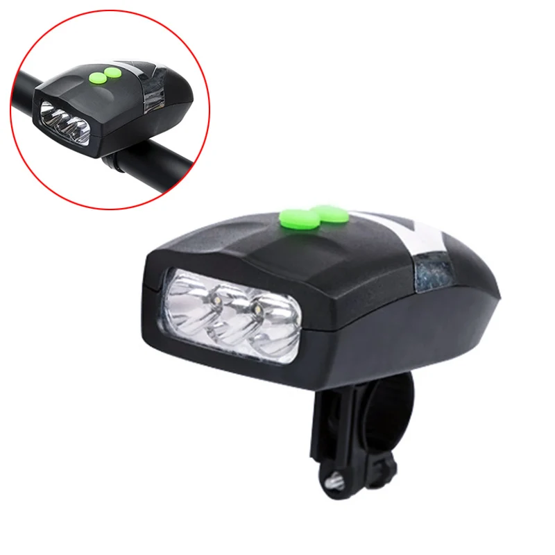 

Ultra Bright 3 LED Bike Cycling Front Head Light Lamp + Electronic Bell Horn Combination Bicycle Accessories MSD-ING